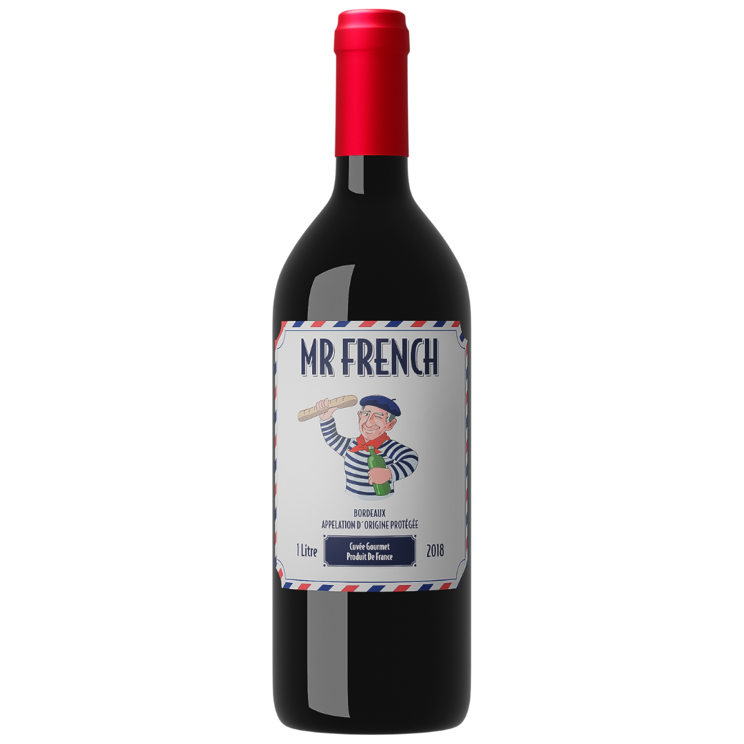 Mr. French - Cuvée Gourmet 2018 Bordeaux AOC -Terre de Vignerons 100 cl. flaske; et kup til prisen!